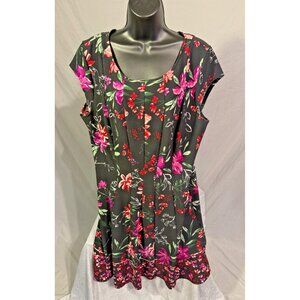 Elle Fit & Flare Womens Floral Black Dress Cottagecore 2X Plus XXL Whimsygoth